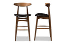 Elara Black Faux Leather Upholstered Walnut Finished Bar Stool (Set of 2) Baxton