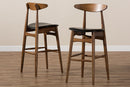 Elara Black Faux Leather Upholstered Walnut Finished Bar Stool (Set of 2) Baxton
