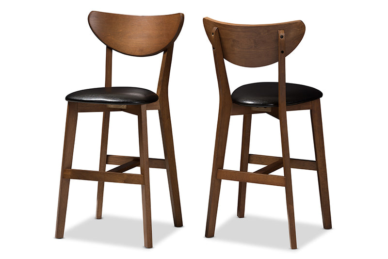 Paricia Mid-Century Modern Black Faux Leather Upholstered Walnut Finished Counter Stool (Set of 2)