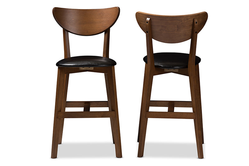 Paricia Mid-Century Modern Black Faux Leather Upholstered Walnut Finished Counter Stool (Set of 2)