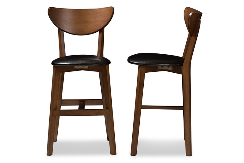 Paricia Mid-Century Modern Black Faux Leather Upholstered Walnut Finished Counter Stool (Set of 2)