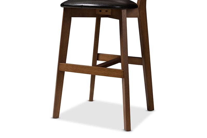 Paricia Mid-Century Modern Black Faux Leather Upholstered Walnut Finished Counter Stool (Set of 2)