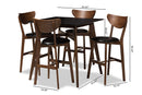 Paricia Black Faux Leather Upholstered Walnut Finished 5-Piece Pub Set Baxton