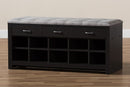 Donald and Espresso Finished Gray Fabric Upholstered Cushioned Entryway Bench Baxton