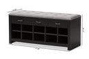 Donald and Espresso Finished Gray Fabric Upholstered Cushioned Entryway Bench Baxton