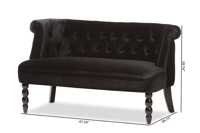 Patrice Victorian Style Contemporary Black Velvet Fabric Upholstered 2-seater Loveseat