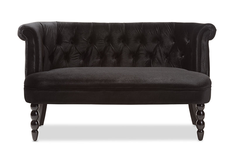 Patrice Victorian Style Contemporary Black Velvet Fabric Upholstered 2-seater Loveseat