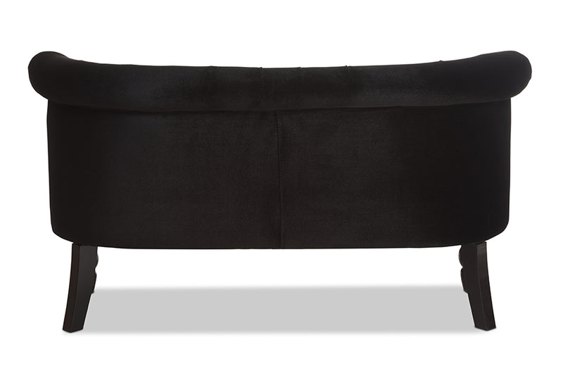 Patrice Victorian Style Contemporary Black Velvet Fabric Upholstered 2-seater Loveseat