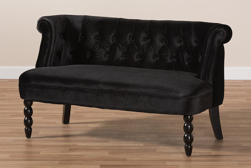 Patrice Victorian Style Contemporary Black Velvet Fabric Upholstered 2-seater Loveseat