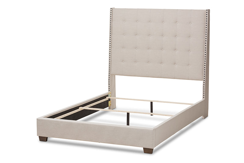 Vincent Modern and Contemporary Light Beige Fabric Upholstered King Size Bed