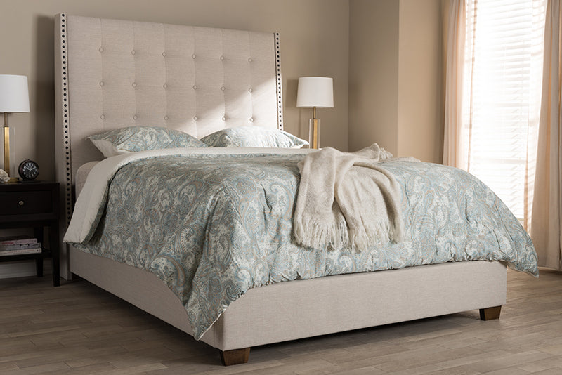 Vincent Modern and Contemporary Light Beige Fabric Upholstered Queen Size Bed