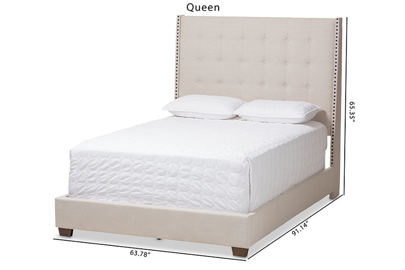 Vincent Modern and Contemporary Light Beige Fabric Upholstered King Size Bed