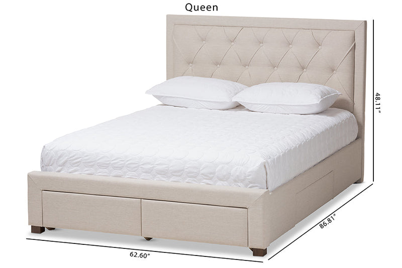 Simms Light Beige Fabric Upholstered Queen Size Storage Bed Baxton