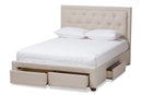 Simms Light Beige Fabric Upholstered King Size Storage Bed Baxton