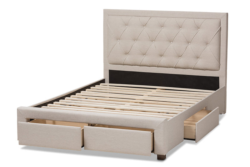 Simms Light Beige Fabric Upholstered Queen Size Storage Bed Baxton