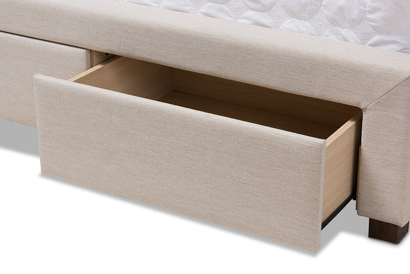 Simms Light Beige Fabric Upholstered King Size Storage Bed Baxton