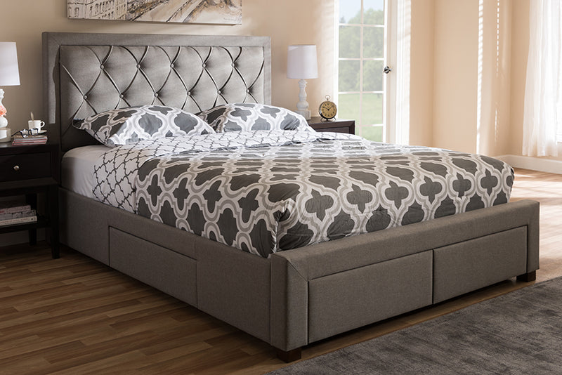 Simms Modern and Contemporary Light Gray Fabric Upholstered Queen Size Storage Bed