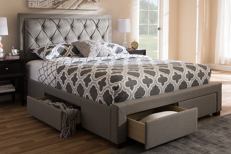 Simms Modern and Contemporary Light Gray Fabric Upholstered Queen Size Storage Bed