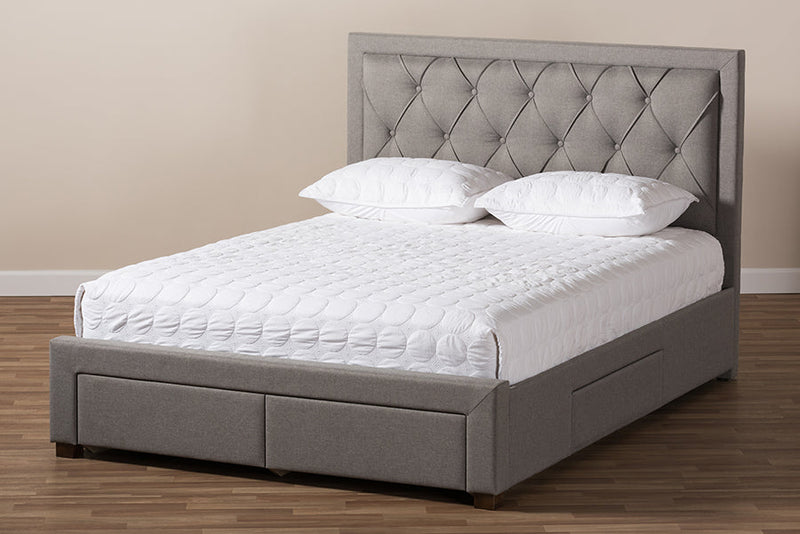 Simms Light Gray Fabric Upholstered King Size Storage Bed Baxton