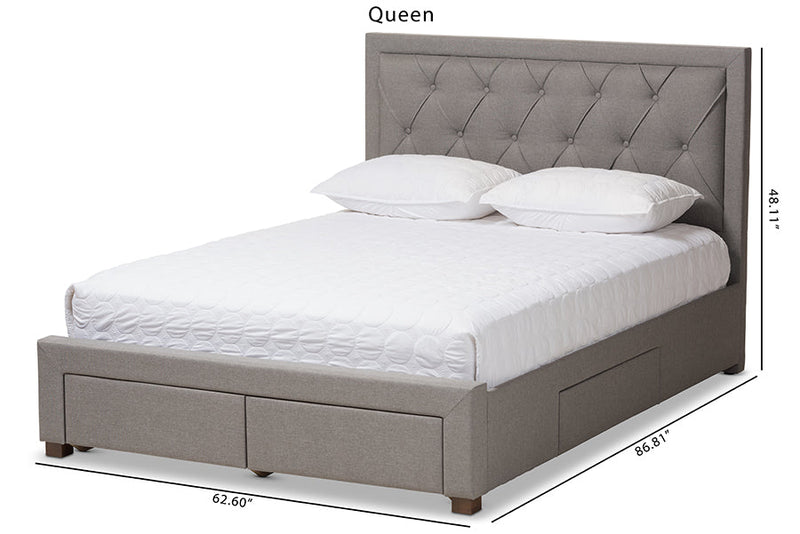 Simms Light Gray Fabric Upholstered King Size Storage Bed Baxton