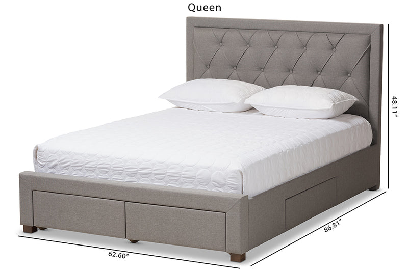 Simms Modern and Contemporary Light Gray Fabric Upholstered Queen Size Storage Bed