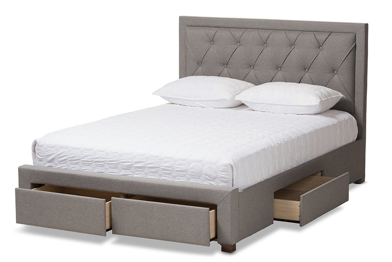 Simms Modern and Contemporary Light Gray Fabric Upholstered Queen Size Storage Bed