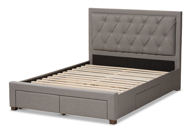 Simms Modern and Contemporary Light Gray Fabric Upholstered Queen Size Storage Bed