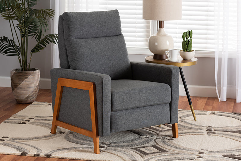 Aggie Mid-Century Modern Gray Fabric and Walnut Brown Finished Wood Lounge Chair