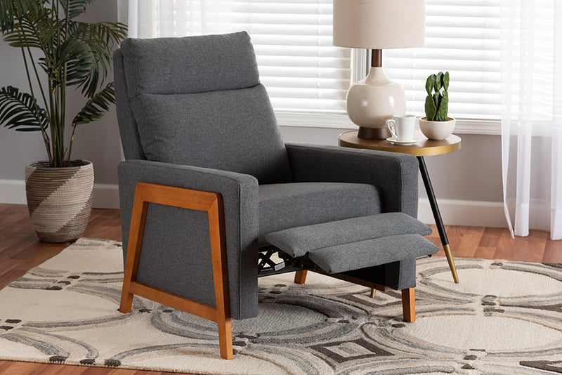 Aggie Mid-Century Modern Gray Fabric and Walnut Brown Finished Wood Lounge Chair