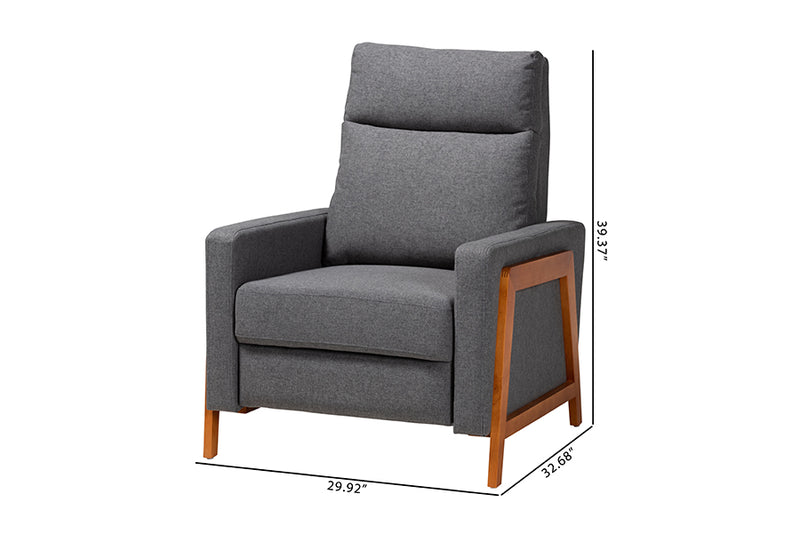 Aggie Mid-Century Modern Gray Fabric and Walnut Brown Finished Wood Lounge Chair