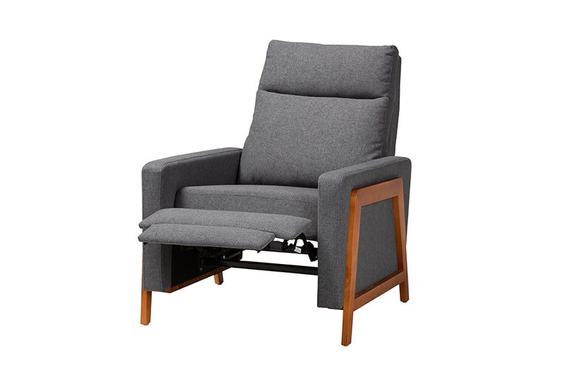 Aggie Mid-Century Modern Gray Fabric and Walnut Brown Finished Wood Lounge Chair