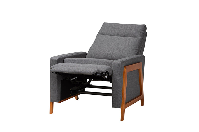 Aggie Mid-Century Modern Gray Fabric and Walnut Brown Finished Wood Lounge Chair