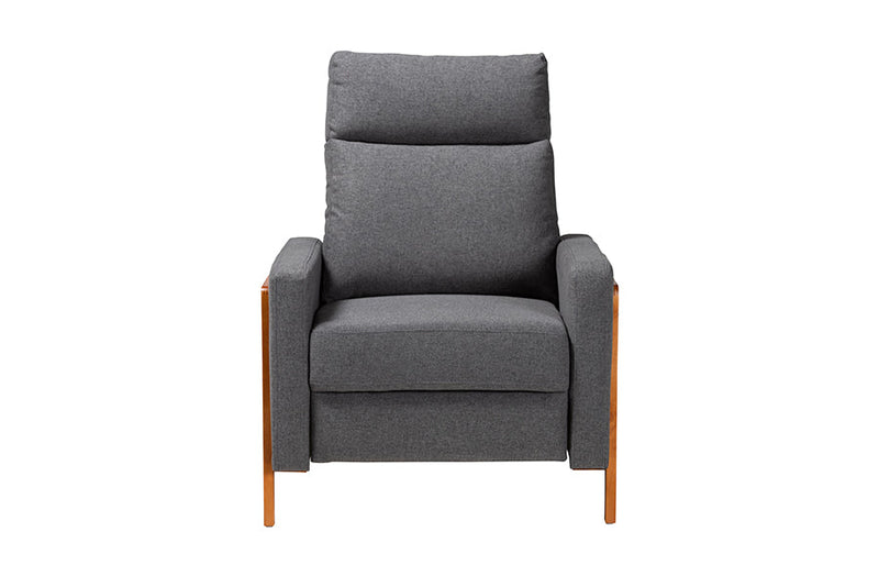 Aggie Gray Fabric and Walnut Brown Lounge Chair Baxton