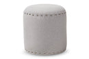 Augusta Light Gray Fabric Upholstered Nail Trim Ottoman Baxton