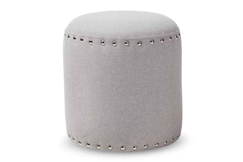 Augusta Modern and Contemporary Light Gray Fabric Upholstered Nail Trim Ottoman