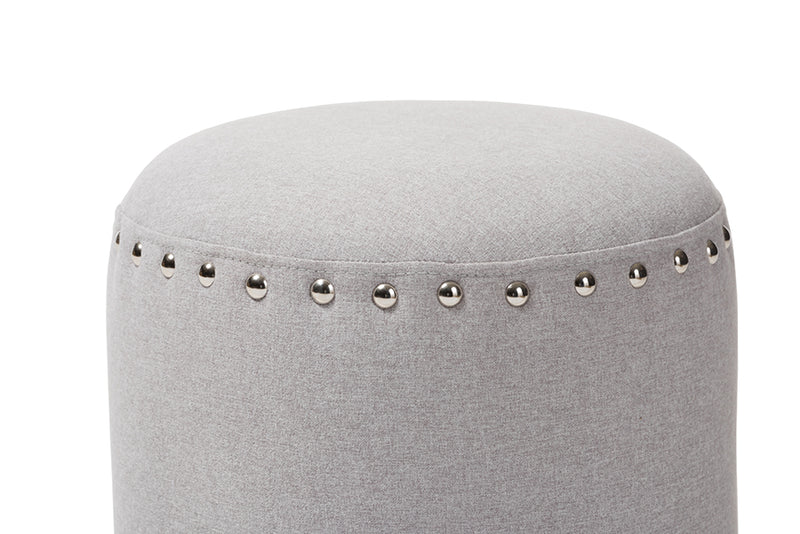 Augusta Modern and Contemporary Light Gray Fabric Upholstered Nail Trim Ottoman