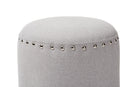 Augusta Light Gray Fabric Upholstered Nail Trim Ottoman Baxton