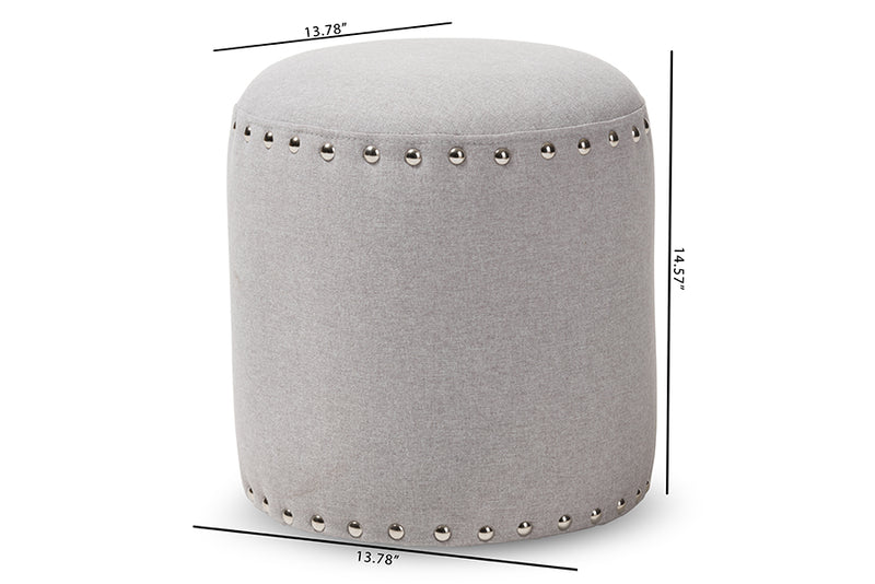 Augusta Modern and Contemporary Light Gray Fabric Upholstered Nail Trim Ottoman