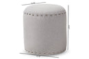 Augusta Light Gray Fabric Upholstered Nail Trim Ottoman Baxton