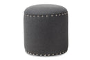 Augusta Dark Gray Fabric Upholstered Nail Trim Ottoman Baxton