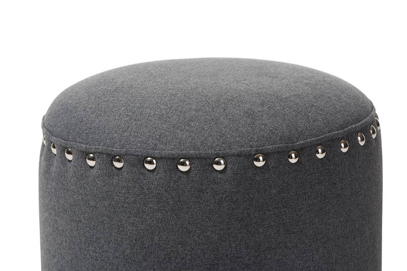 Augusta Modern and Contemporary Dark Gray Fabric Upholstered Nail Trim Ottoman