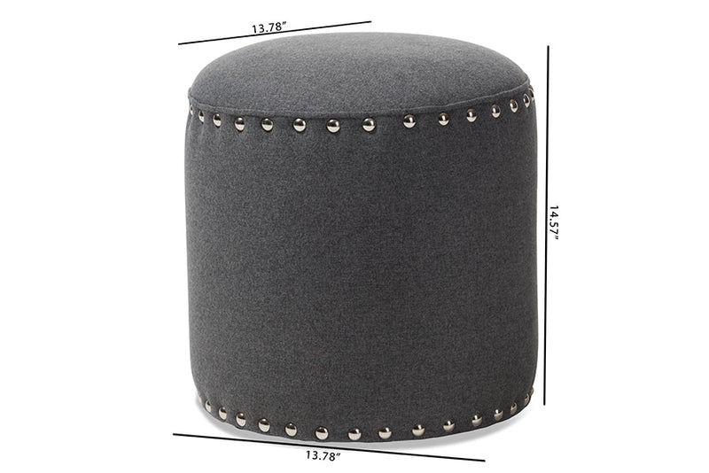 Augusta Dark Gray Fabric Upholstered Nail Trim Ottoman Baxton
