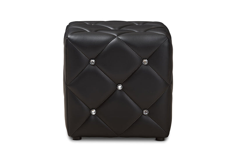Calderon Black Faux Leather Upholstered Ottoman Baxton
