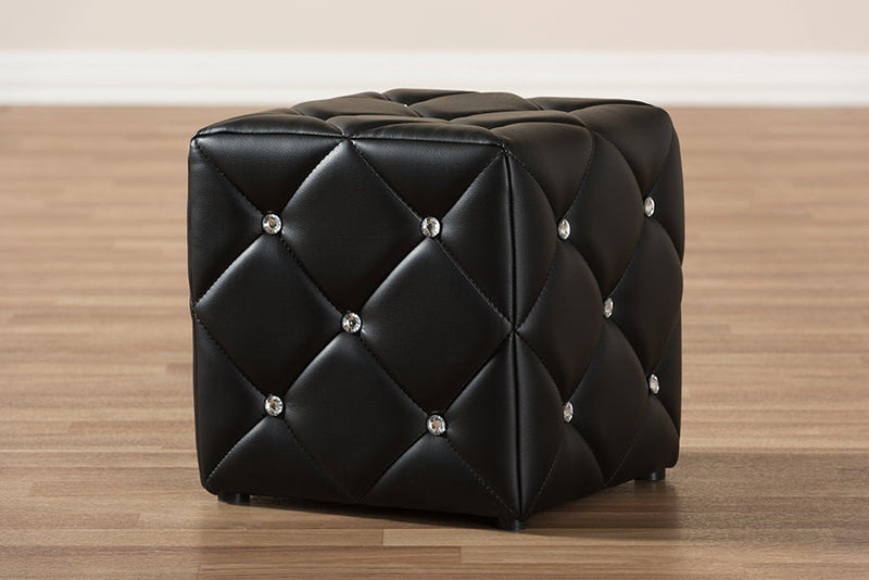 Calderon Black Faux Leather Upholstered Ottoman Baxton