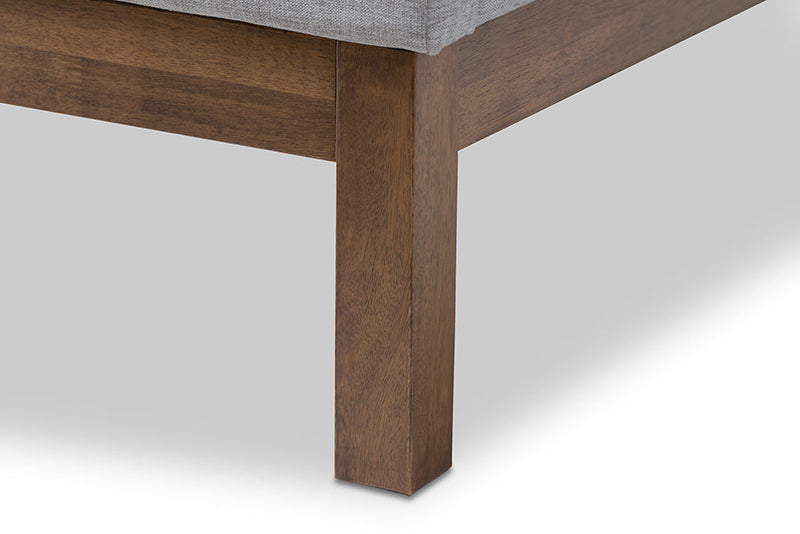 Laraine Greyish Beige Fabric Upholstered Walnut-Finished Twin Sized Platform Bed Baxton