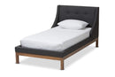 Laraine Dark Gray Fabric Upholstered Walnut-Finished Twin Sized Platform Bed Baxton