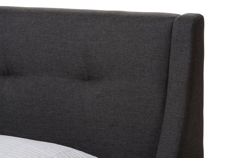 Laraine Dark Gray Fabric Upholstered Walnut-Finished Twin Sized Platform Bed Baxton