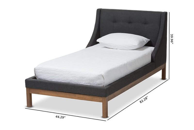 Laraine Dark Gray Fabric Upholstered Walnut-Finished Twin Sized Platform Bed Baxton
