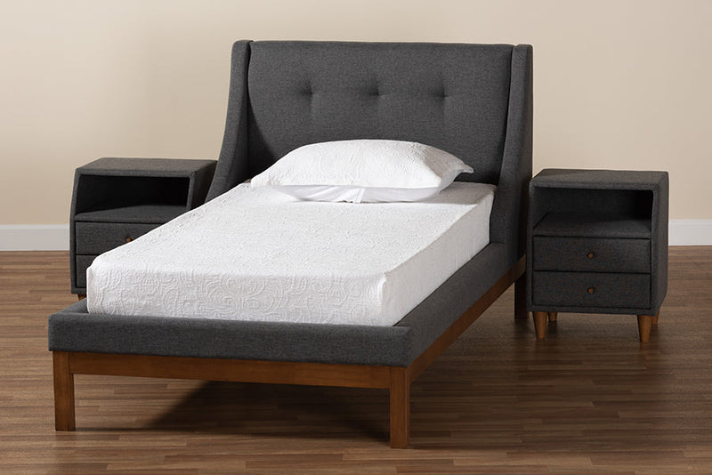 Laraine Dark Gray Fabric Upholstered Twin Size 3-Piece Bedroom Set Baxton