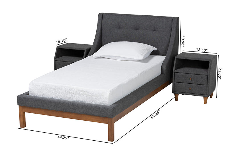 Laraine Dark Gray Fabric Upholstered Twin Size 3-Piece Bedroom Set Baxton